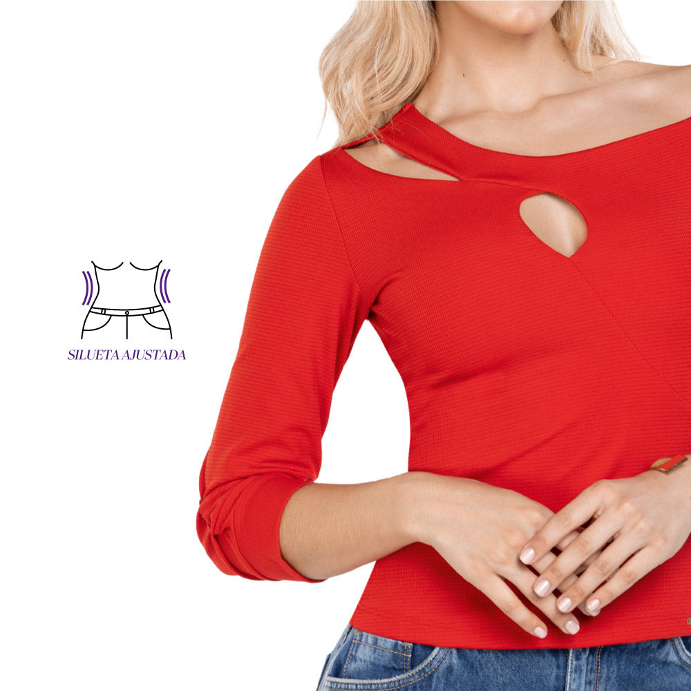 Blusa Ajustada Cuello Bandeja Rojo TyT Loana