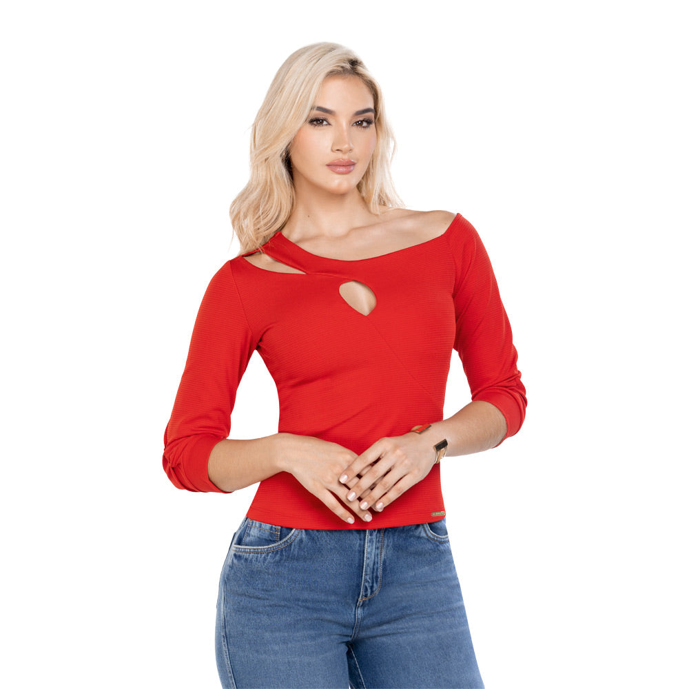 Blusa Ajustada Cuello Bandeja Rojo TyT Loana