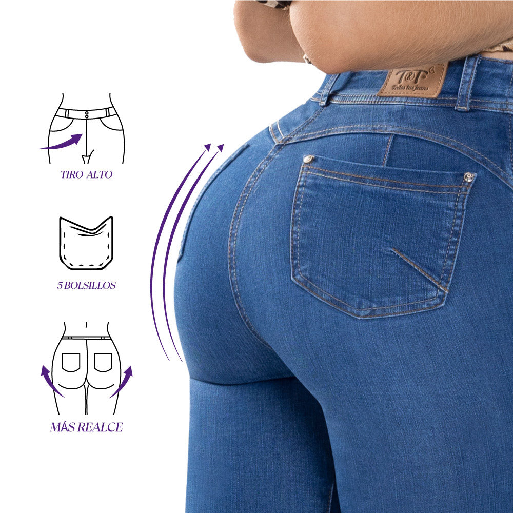 Jean Push Up Ochentero Azul Petróleo Mujeron Marcel - 40