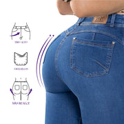 Jean Push Up Ochentero Azul Petróleo Mujeron Marcel - 40