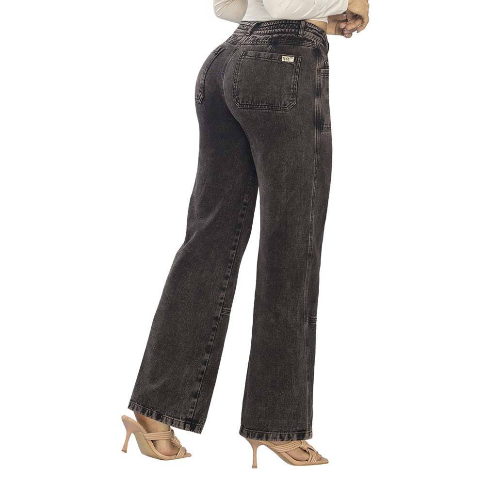 Jeans Palazzo Tiro Alto Acidwash Rosa Tyt Jeans Marianita - 36