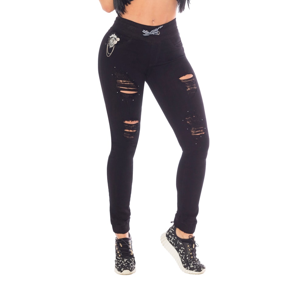 Jeans Levanta Cola Negro Cheviotto 14473 - 38