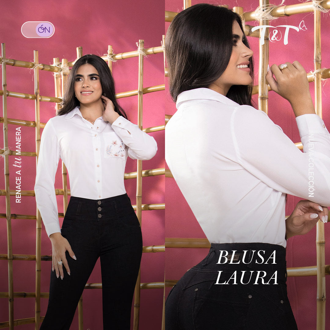 Blusa Cuello Camisero Blanca TyT Laura