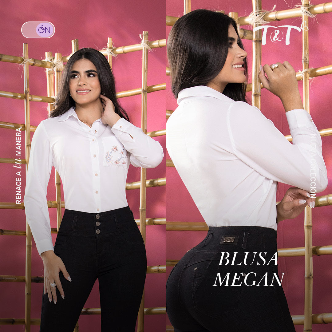Blusa Camisero Blanca Manga Larga TyT Megan