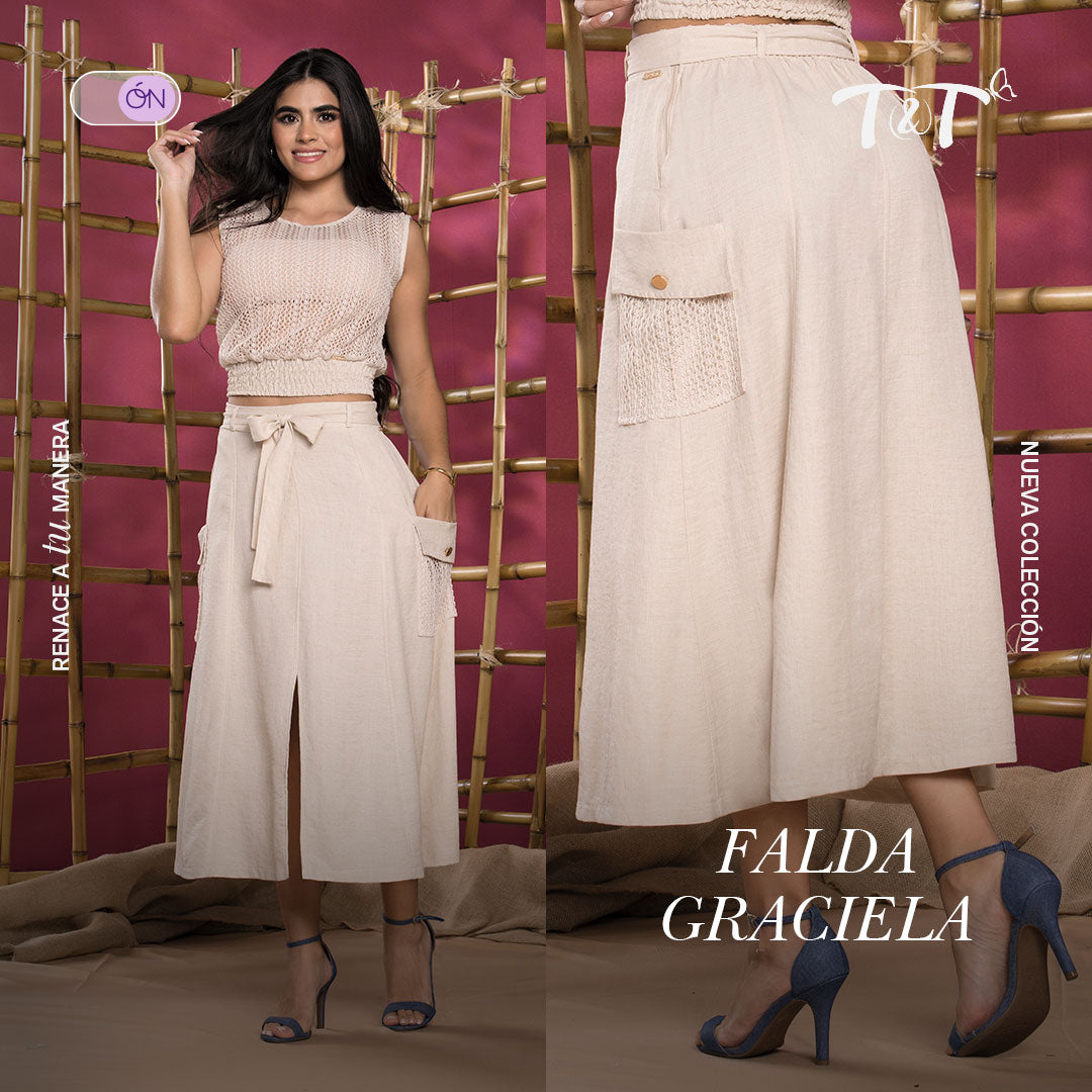 Falda Tiro Alto Beige TyT Graciela