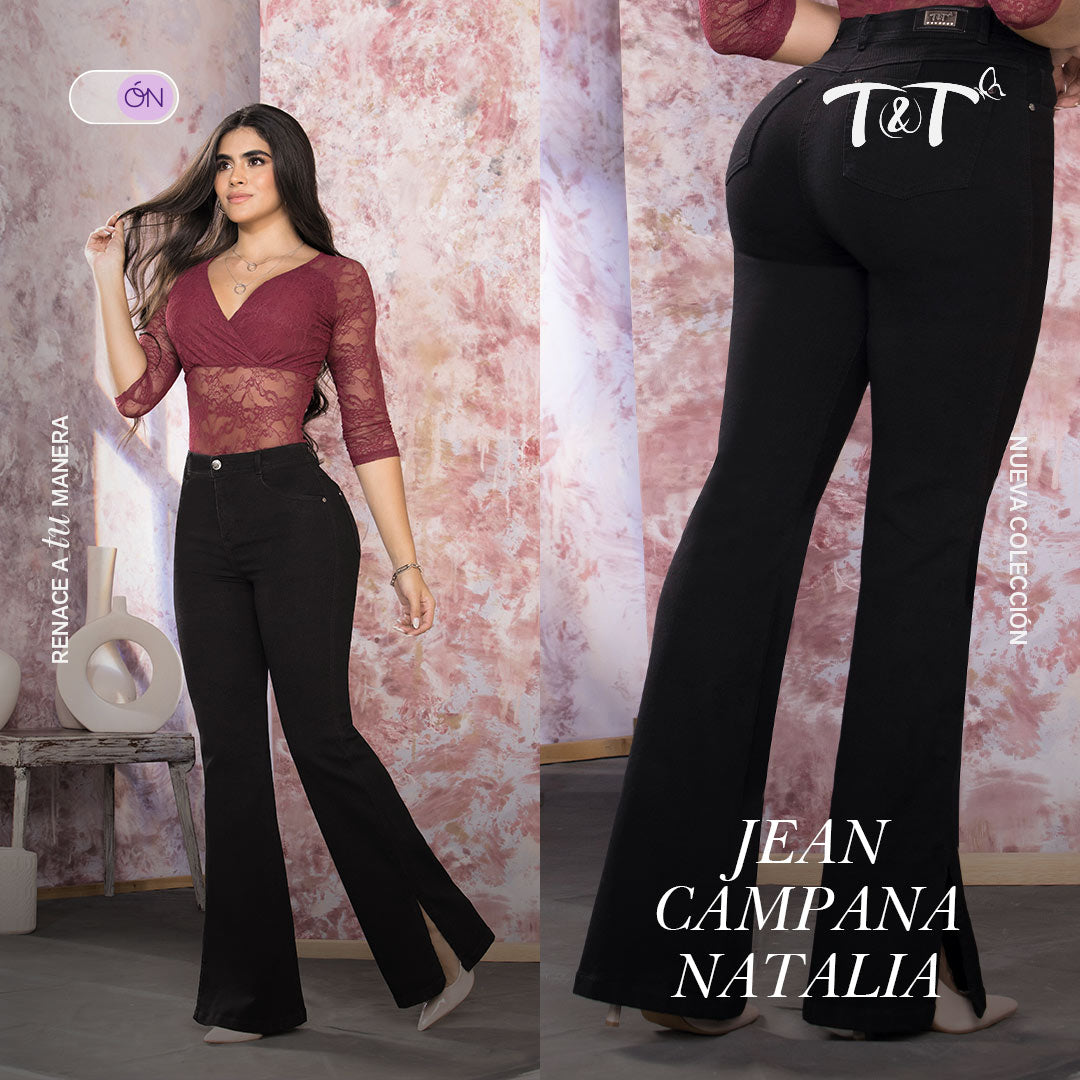 Jeans Bota Campana Push Up Negro Mujeron Natalia - 42