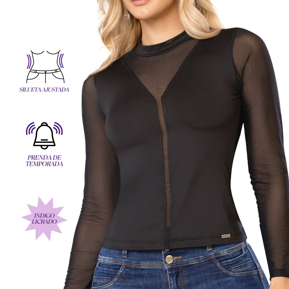 Blusa Ajustada Negra TyT Olivo — detalle de la prenda