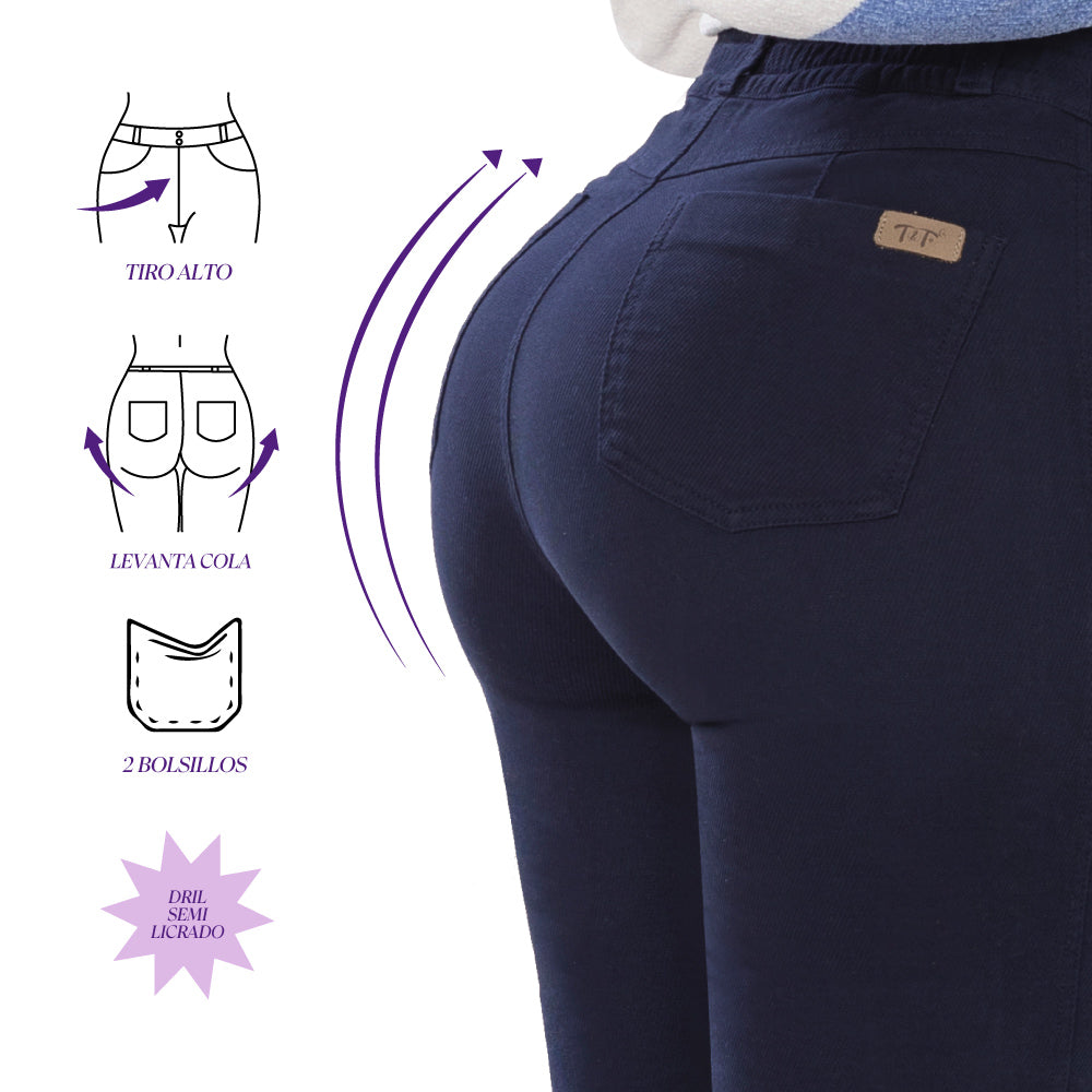 Pantalón Tiro Alto Azul Oscuro TyT Pensamiento — detalle de la prenda
