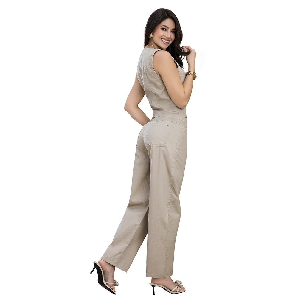 Pantalón Tiro Alto Beige Tyt Morat - foto 4