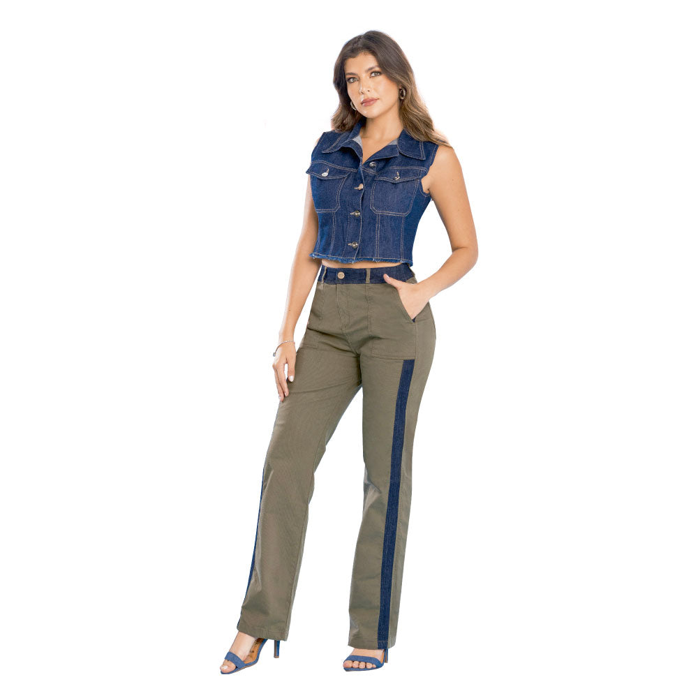 Jeans Dril Tiro Alto Verde Salvia Tyt Oeste - 44
