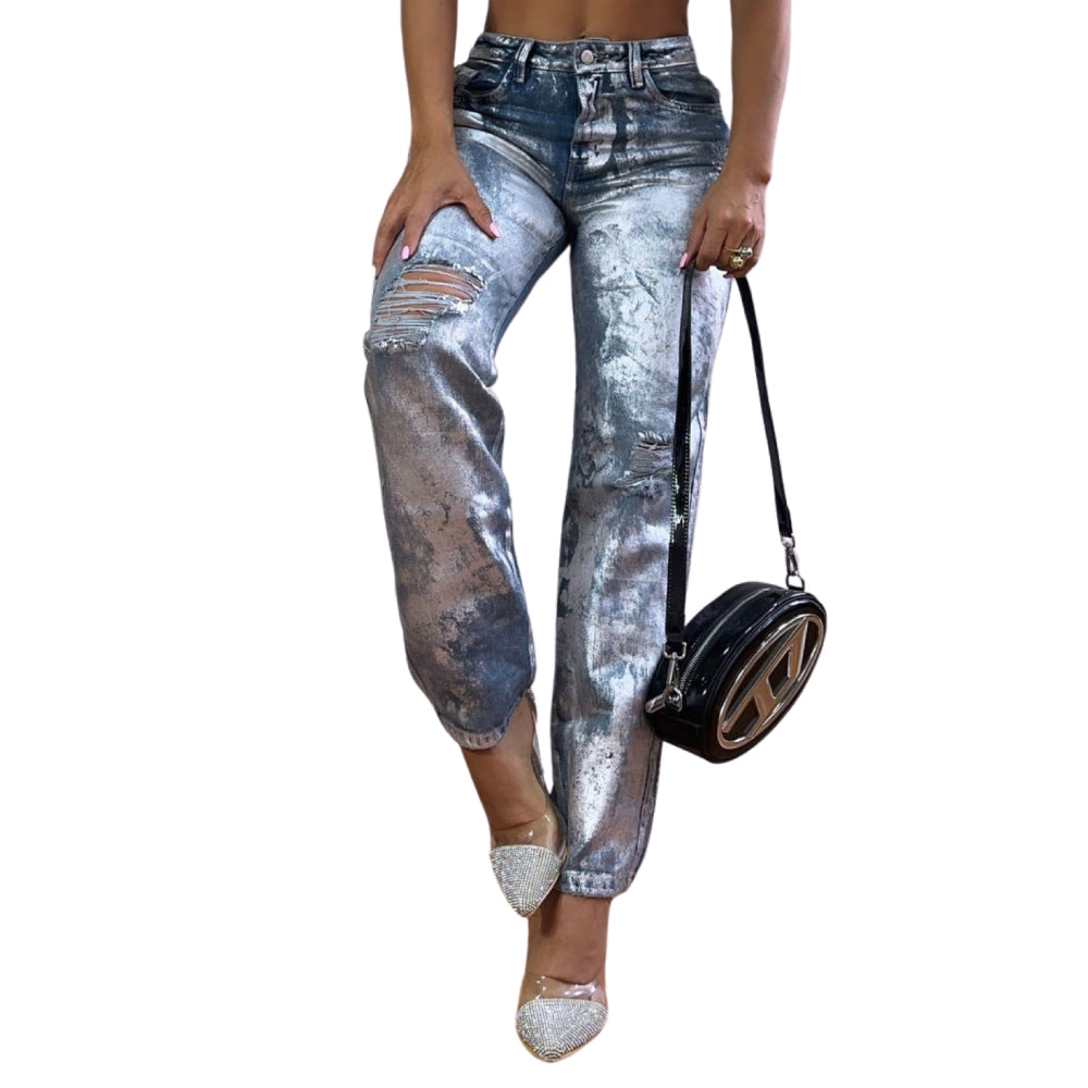 Jeans Push Up Tiro Alto Destroyer Azul Real Jeans 212-Silver - 38