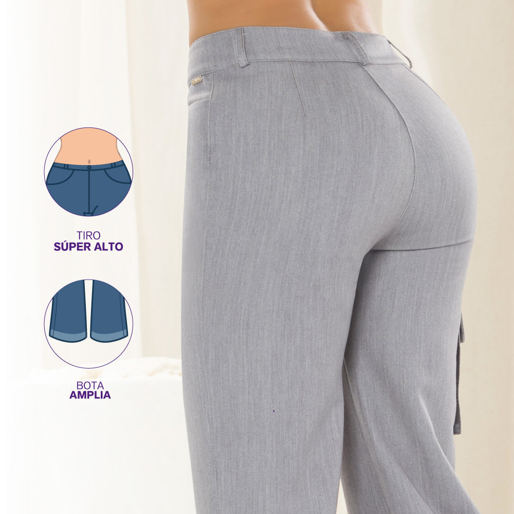 Pantalón Tiro Super Alto Bota Ancha Gris TyT Quibdó