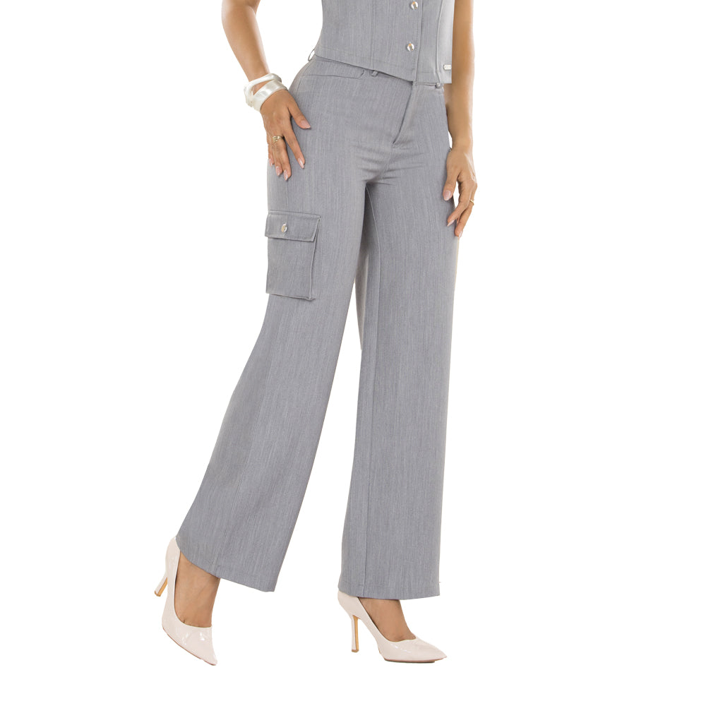 Pantalón Tiro Super Alto Bota Ancha Gris TyT Quibdó