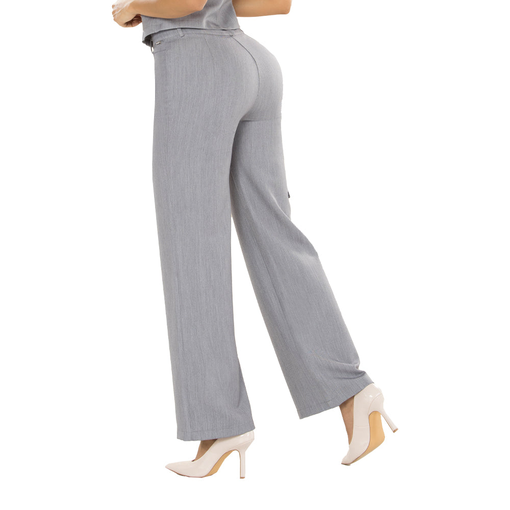 Pantalón Tiro Super Alto Bota Ancha Gris TyT Quibdó