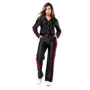 Pantalón Urbano Acampanado Negro Franja Roja Mujerón Urb0011 — cuerpo completo, vista frontal