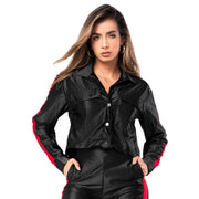 Chaqueta Urbana Satinada Negra Franja Roja Mujerón Urb0012