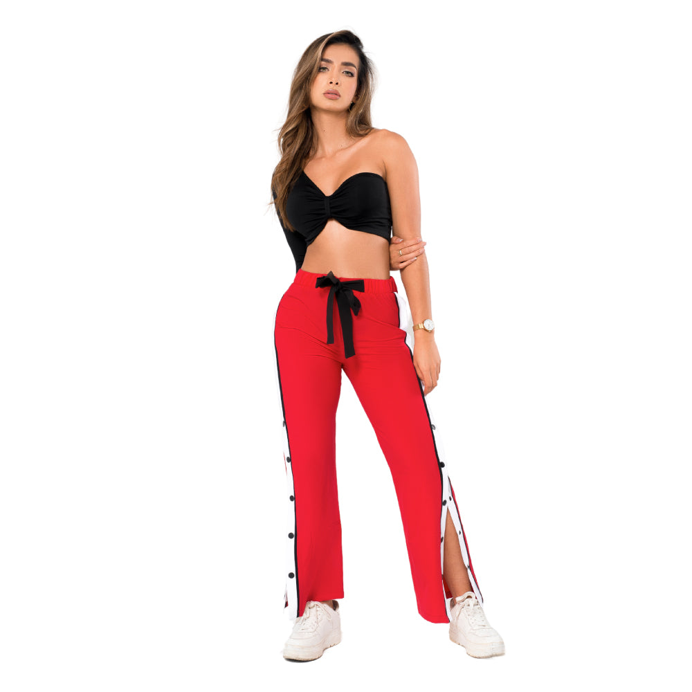 Pantalón Urbano Franjas Laterales Rojo Mujerón Urb0015 — cuerpo completo, vista frontal