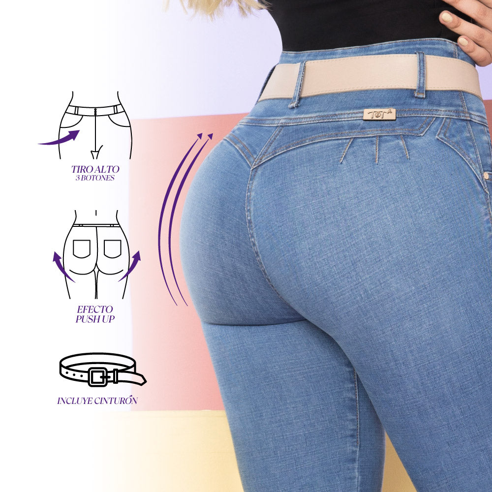 Jeans Skinny Push Up Azul Medio Mujeron Sally - 40