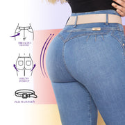 Jeans Skinny Push Up Azul Medio Mujeron Sally - 40