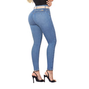 Jeans Skinny Push Up Azul Medio Mujeron Sally - 36