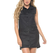 Vestido Eco Cuero Negro Largo Truccos T11042003