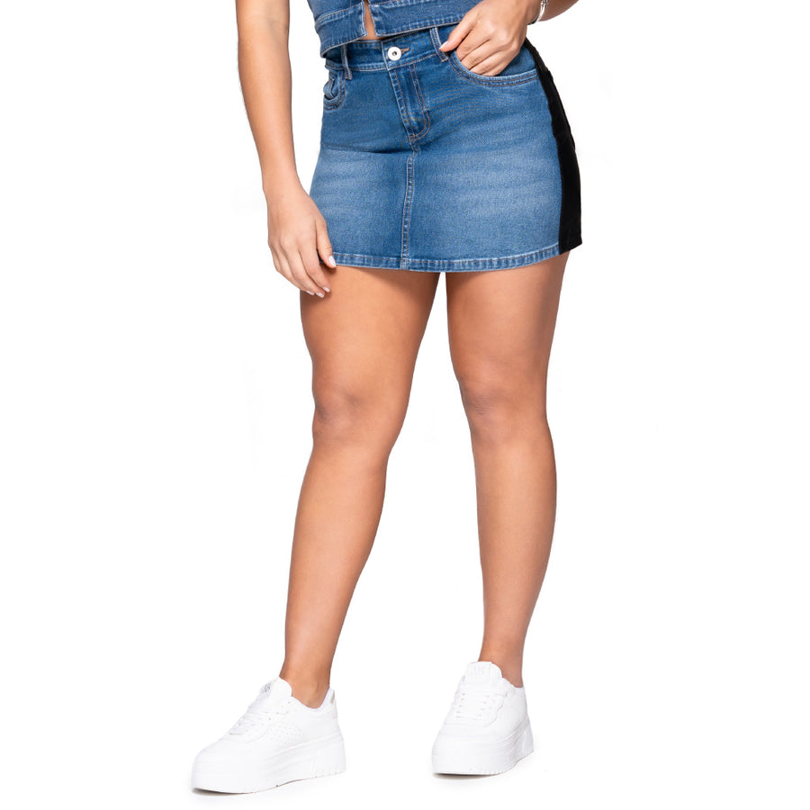 Falda Tiro Alto Duotono Black And Blue Truccos T17032149