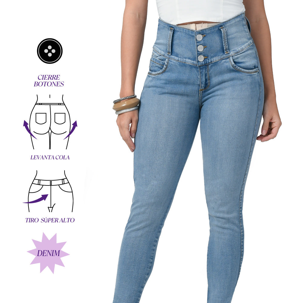 Jean Skinny Faja Interna Push Up Azul Claro Trucco'S T22113177 - 44