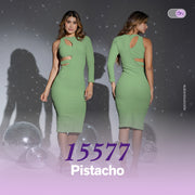Vestido Ajustado Escote Izquierdo Verde THModa 15577