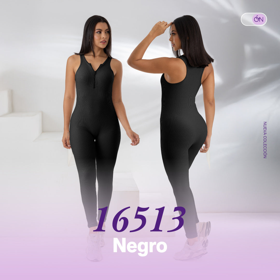 Enterizo Ajustado Cuello V Negro THModa 16513