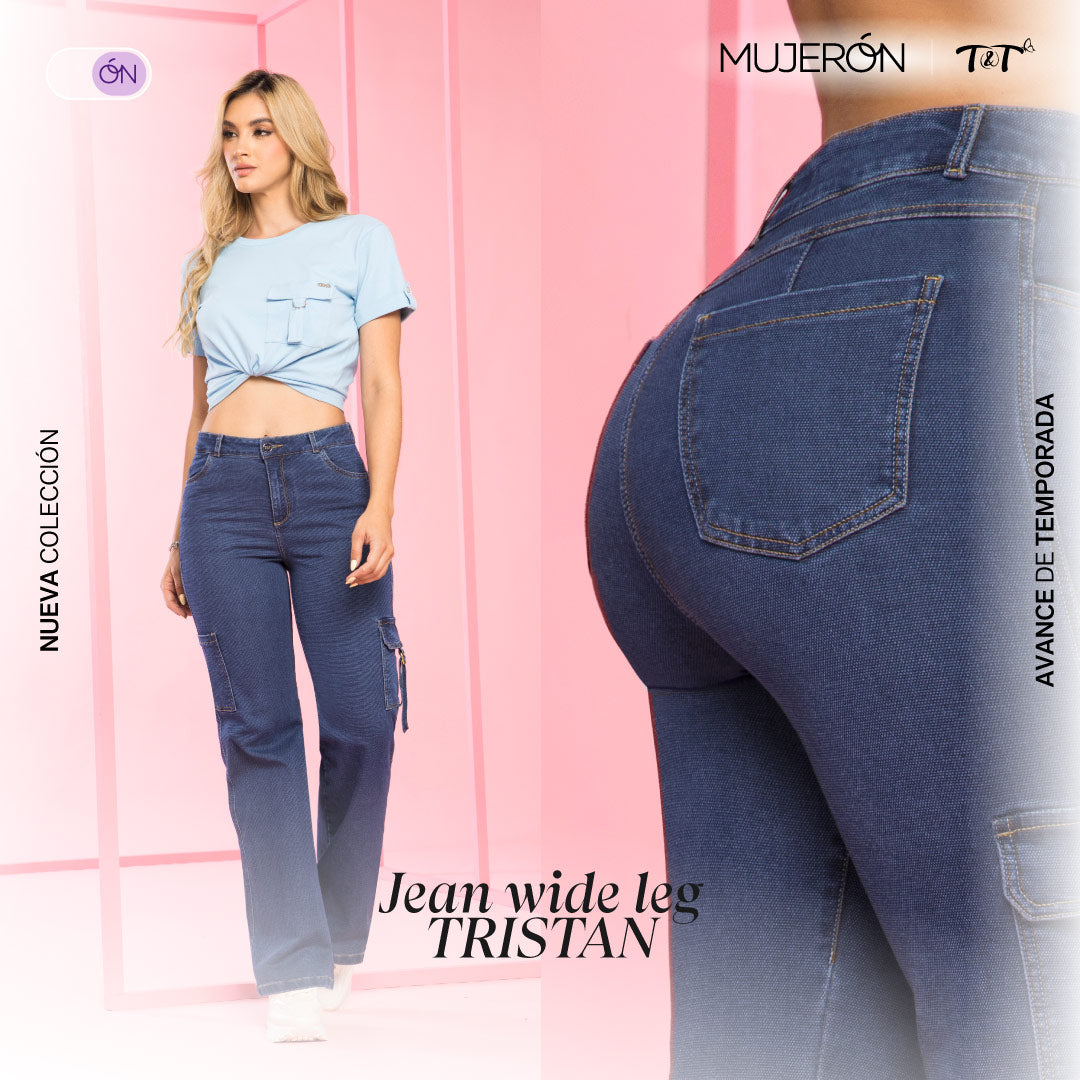 Jeans Wide Leg Azul Medio Mujeron Tristan - 44