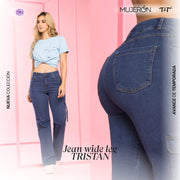 Jeans Wide Leg Azul Medio Mujeron Tristan - 44