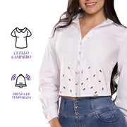 Blusa Cuello Camisero Blanca TyT Laura — detalle de la prenda