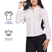 Blusa Camisero Blanca Manga Larga TyT Megan — detalle de la prenda