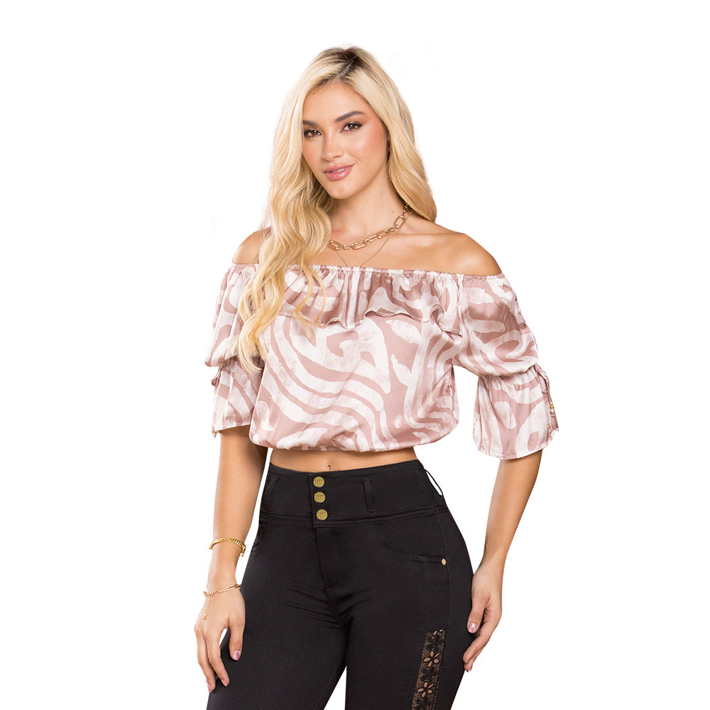 Blusa Animal Print Cuello Bandeja TyT Omaira