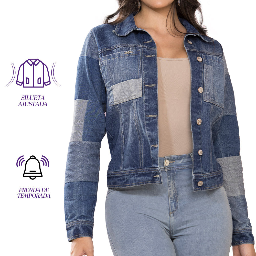 Chaqueta Indigo Rígido Azul TyT Melina — detalle de la prenda
