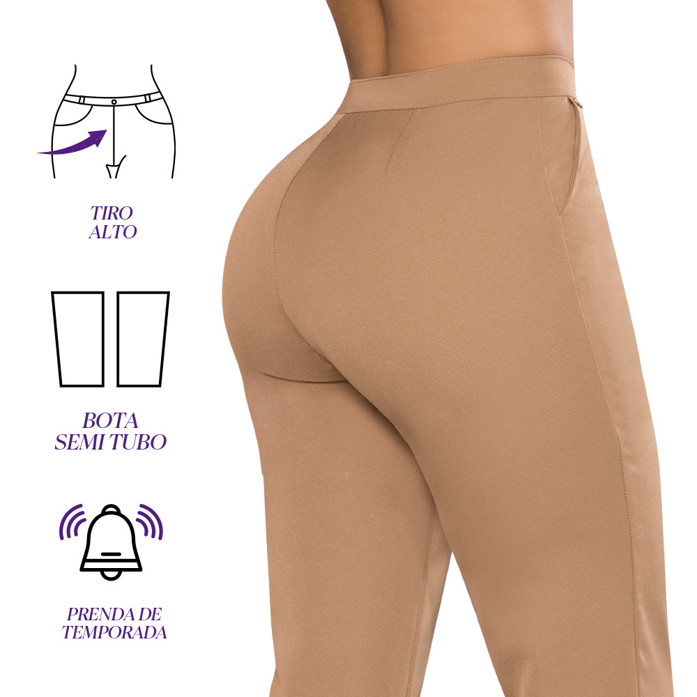 Pantalón Tiro Alto Camel Evelia TyT — detalle de la prenda