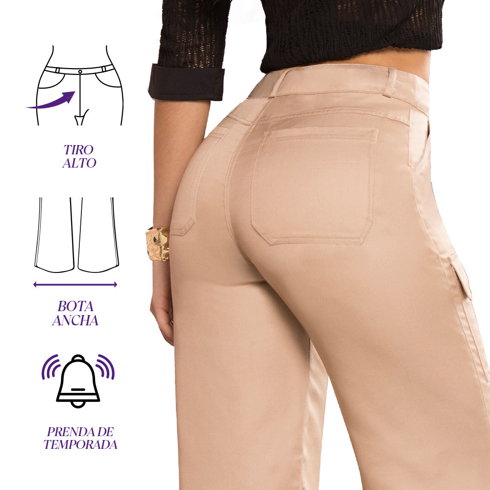 Pantalón Palazzo Cargo Beige Mujeron Ivanna - 40