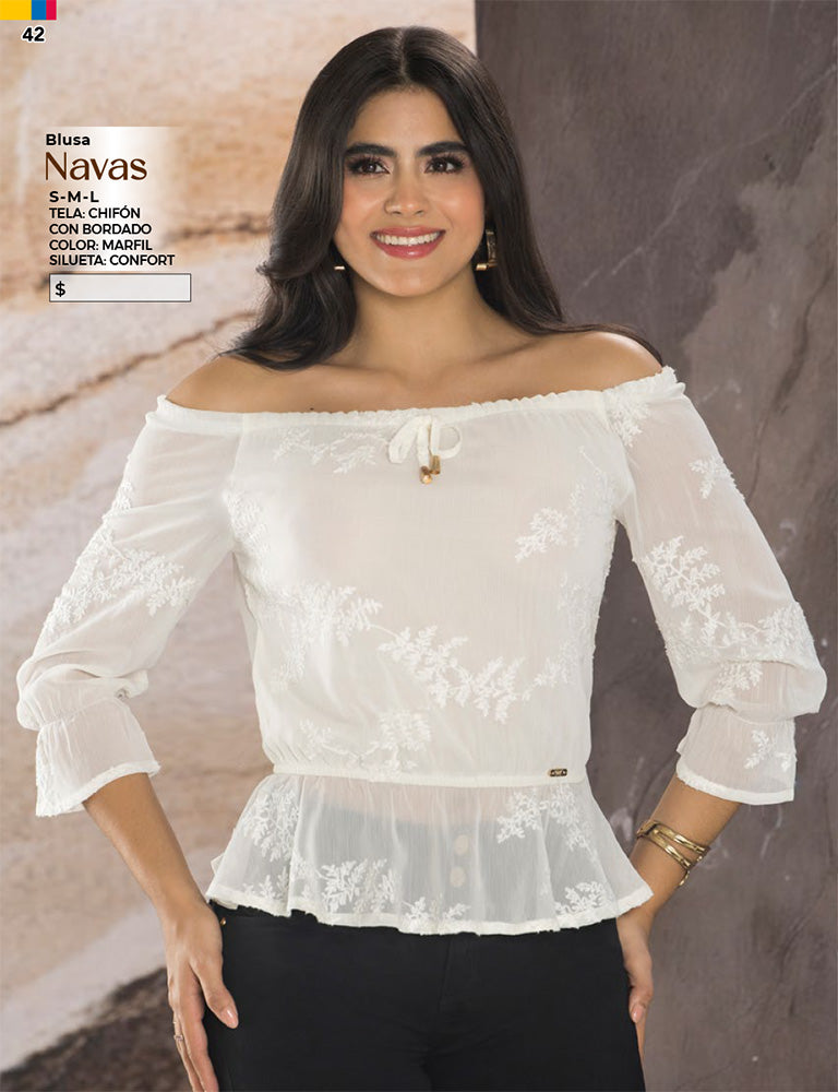 Blusa Cuello Bandeja Marfil TyT Navas