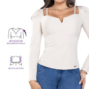 Blusa Ajustada Cuello Cuadrado Beige TyT Vicent