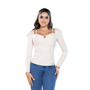 Blusa Ajustada Cuello Cuadrado Beige TyT Vicent