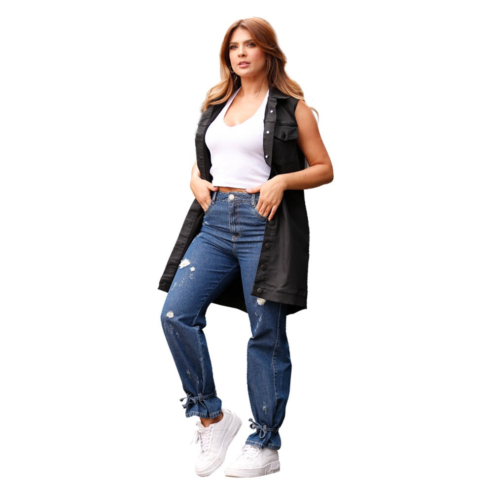 Vestido Eco Cuero Negro Largo Truccos T11042003