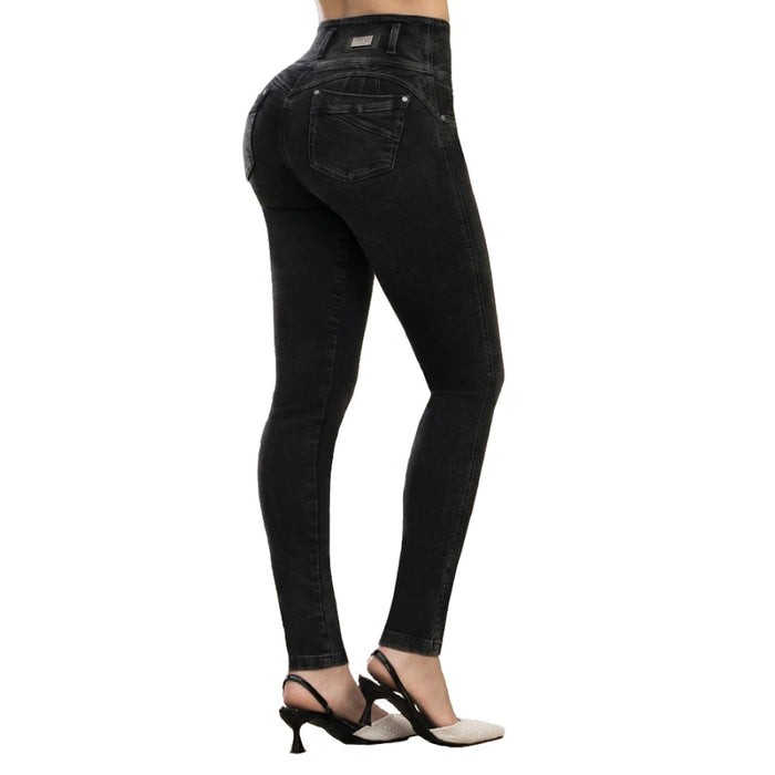 Jean Azucena gris push up tiro alto - vista trasera