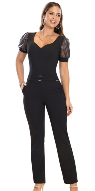 Enterizo Austria TYT Negro, Scuba Creppe Ligrado, Estilo Colombiano, Manga Corta